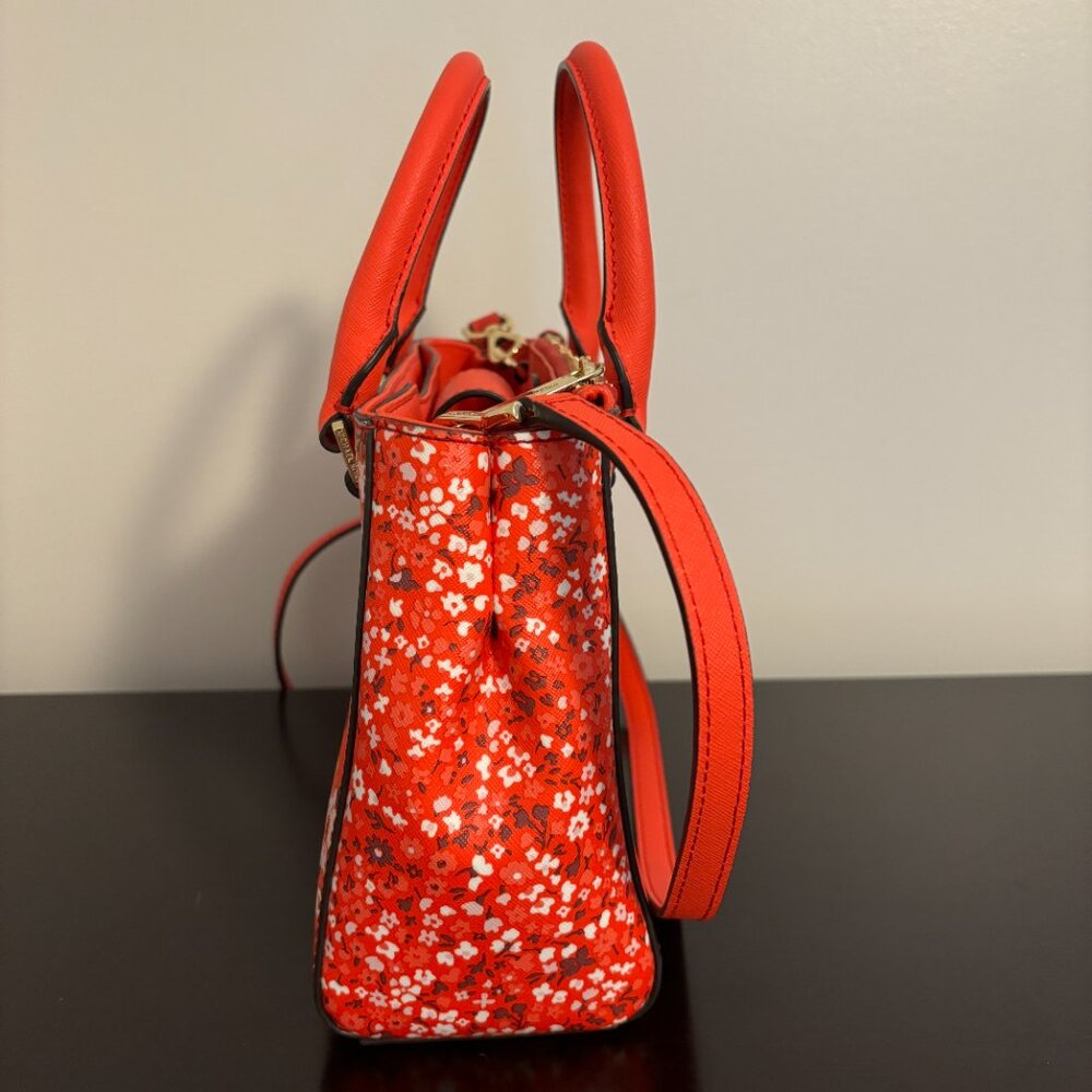 Michel Kors Kellen Red Sangria Floral Saffiano Leather Satchel Crossbody - Picture 3 of 12